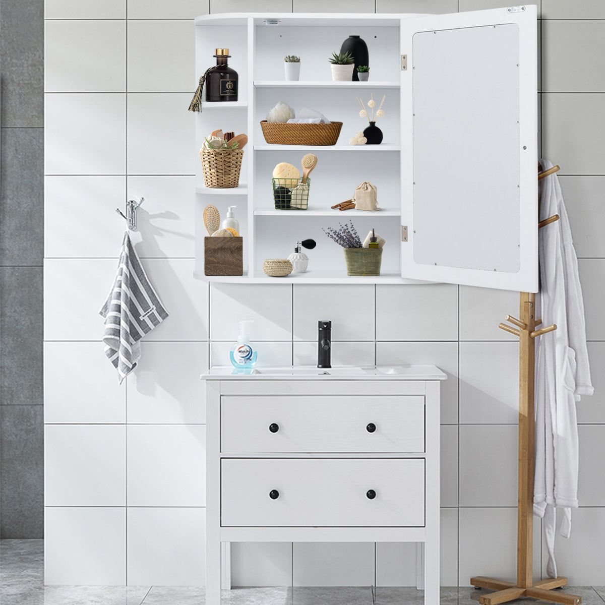 Coast armoire murale salle de bain armoire de toilette avec porte miroir et étagères blanc 65 x 17 x 63 cm