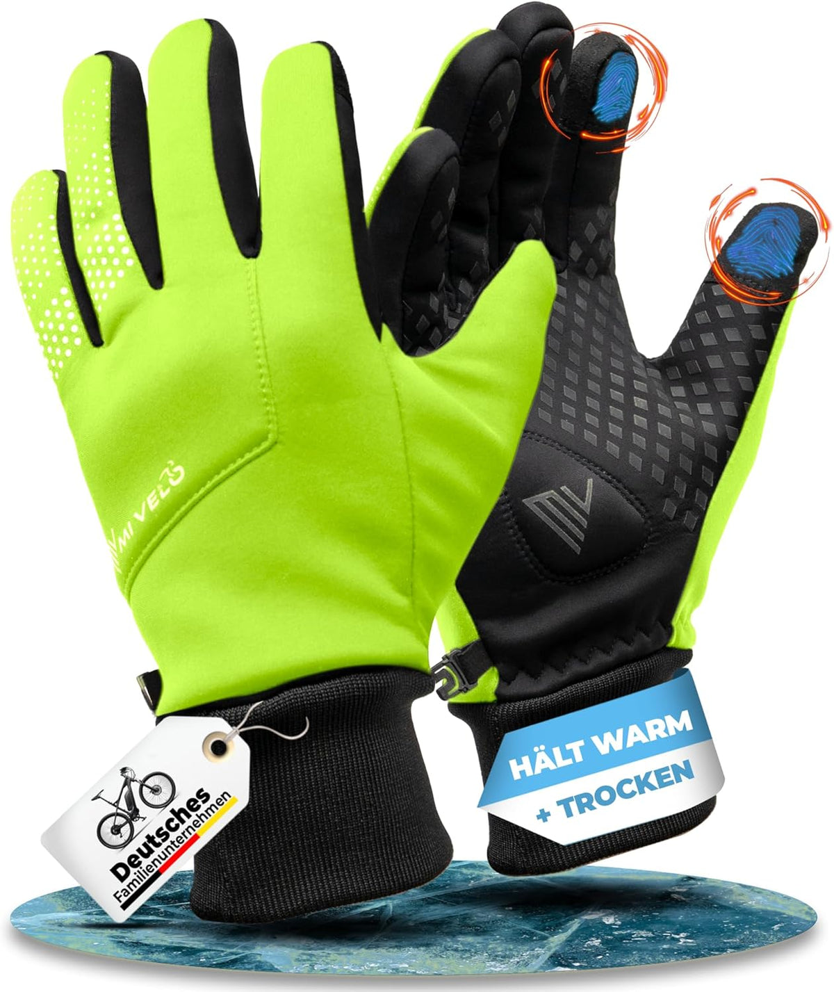 MIVELO Gants de cyclisme VELORIDER - Coupe-vent et imperméable - Grip ferme - Jaune - Taille L