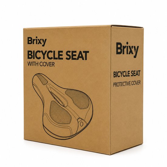 Selle de vélo ergonomique Brixy - Housse de selle incluse - Coussinets en gel et suspension - Réfléchissante - Respirante - Unisexe - Noire