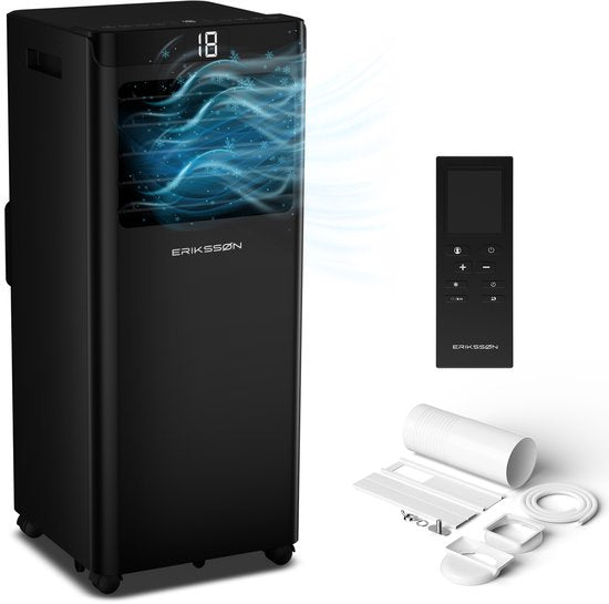 Climatiseur portable Eriksson - 10 000 BTU - Kit d'étanchéité pour fenêtre inclus - Jusqu'à 30 m² - 4-en-1 - Climatisation - Ventilateur - Déshumidificateur - Noir