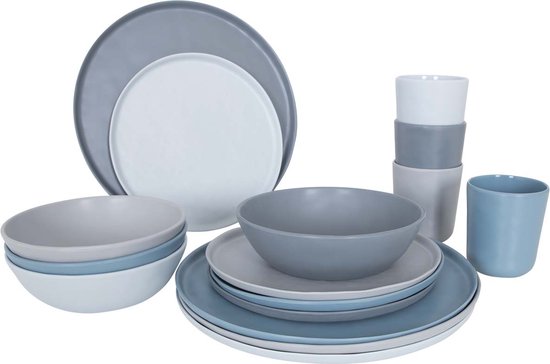 Bo-Camp - Service de table - Molvadite - 16 pièces - Bleu/gris