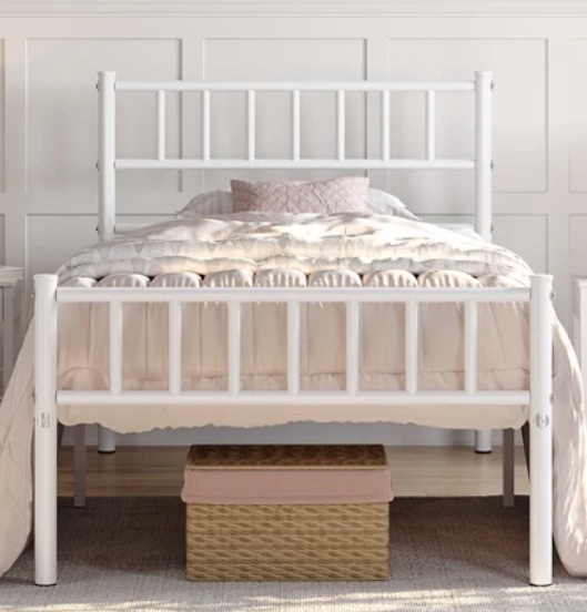 Cadre de lit en métal Yaheetech 90 x 190 cm - Blanc - 204 kg - Espace de rangement sous le lit de 32 cm - Avec tête et pied de lit