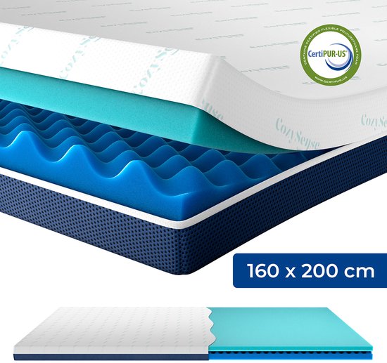 CozySense® DualFeel Topper Mattress 160x200 - Sur-matelas - Sur-matelas - Avec face chaude et face froide - CertiPUR® - Fermeté - 7.5 cm - Housse lavable