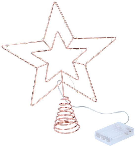 Arti Casa Pointe de sapin de Noël - Pointe de sapin de Noël avec guirlande lumineuse à piles - Pointe lumineuse - Pointe en forme d'étoile pour sapin de Noël - Décoration de Noël LED - Pointe de sapin de Noël rose doré