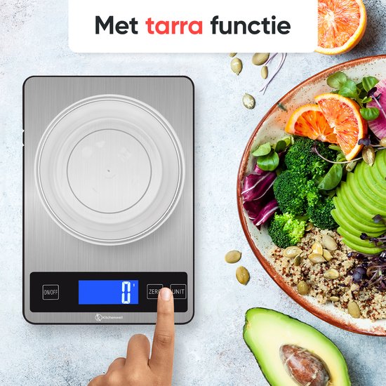 Kitchenwell Balance de cuisine numérique de précision - Balance de cuisine - 1gr - 10kg - Fonction tare - Rechargeable par USB - Gris