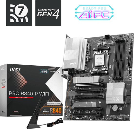 MSI PRO B840-P WIFI - Carte mère ATX - Socket AM5 - AMD B840 - DDR5 - Realtek 7.1 - Wi-Fi 7 - LAN 2,5 Gb