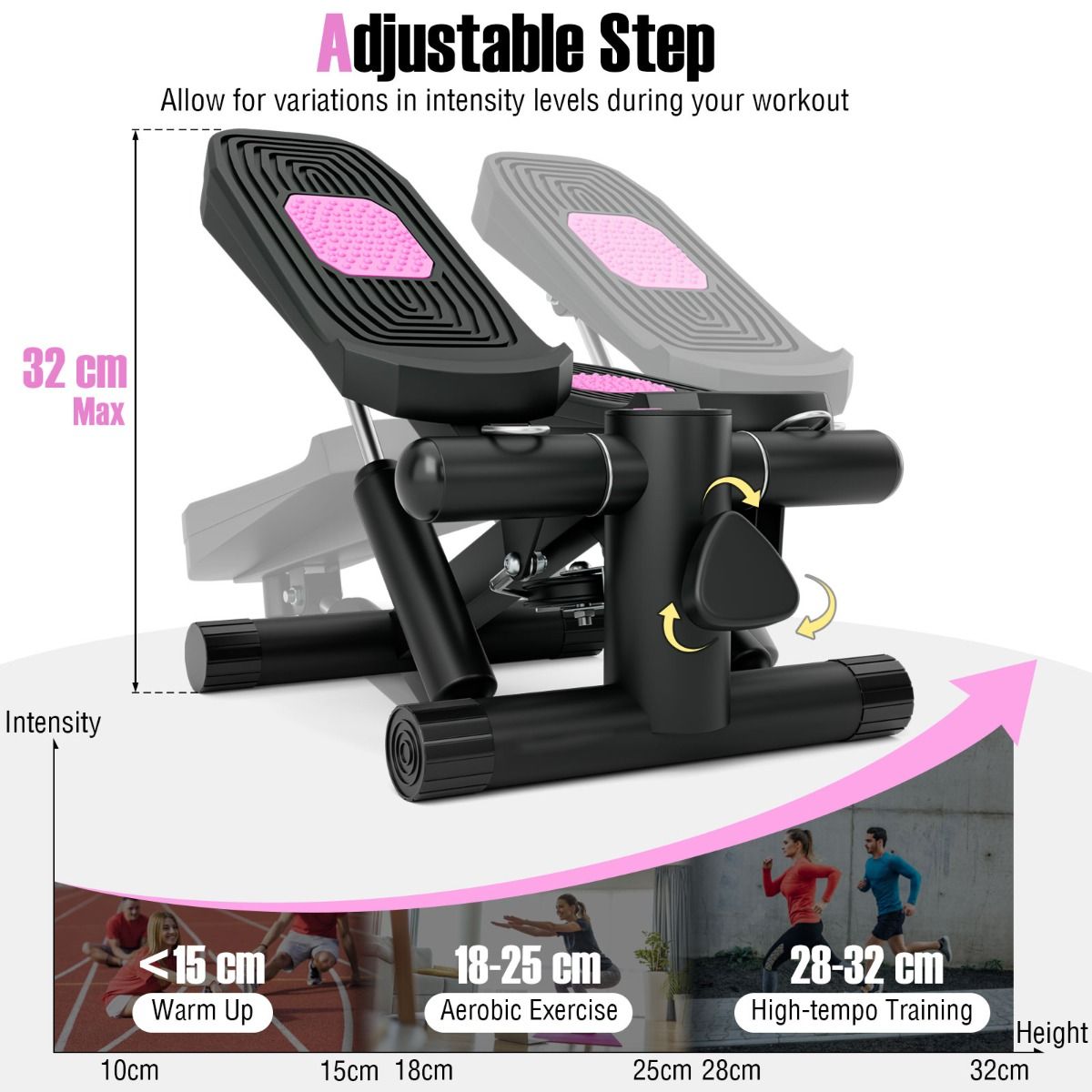 Mini-stepper Coast avec bandes de résistance - intensité réglable - compact et silencieux - noir