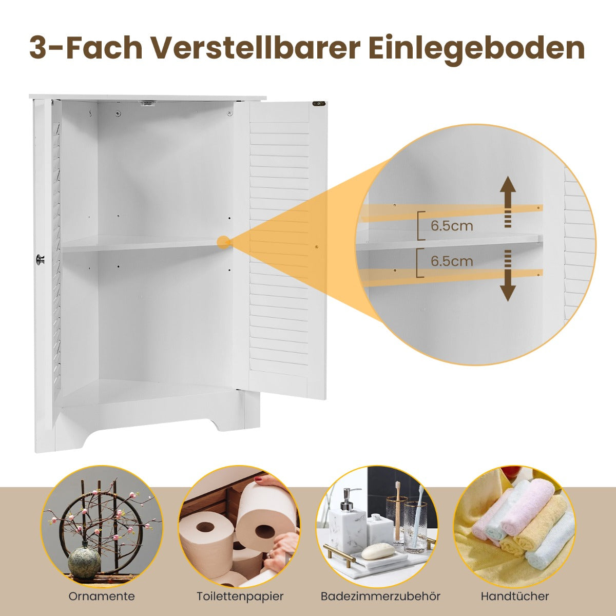 Armoire d'angle Coast - Porte à lamelles - Etagère réglable - MDF - 63 x 32 x 81,5 cm - Blanc