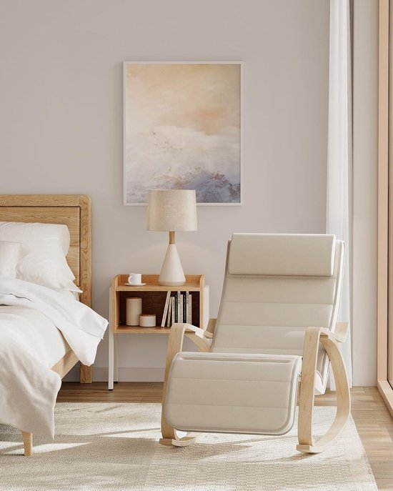 Fauteuil à bascule Songmics avec repose-pieds réglable sur 5 positions, capacité de charge de 150 kg | Repose-pieds réglable sur 5 positions pour chambre et salon, beige naturel LYY010WZ01