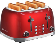 KitchenBrothers Grille-pain rétro - 6 niveaux de chaleur - 4 fentes extra-larges - 1630W - Fonctions de réchauffage et de décongélation - Rouge