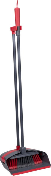 Pelle et brosse Dirt Devil avec long manche - Ensemble pelle et brosse - Dents de nettoyage - Poignée souple - Gris / Rouge