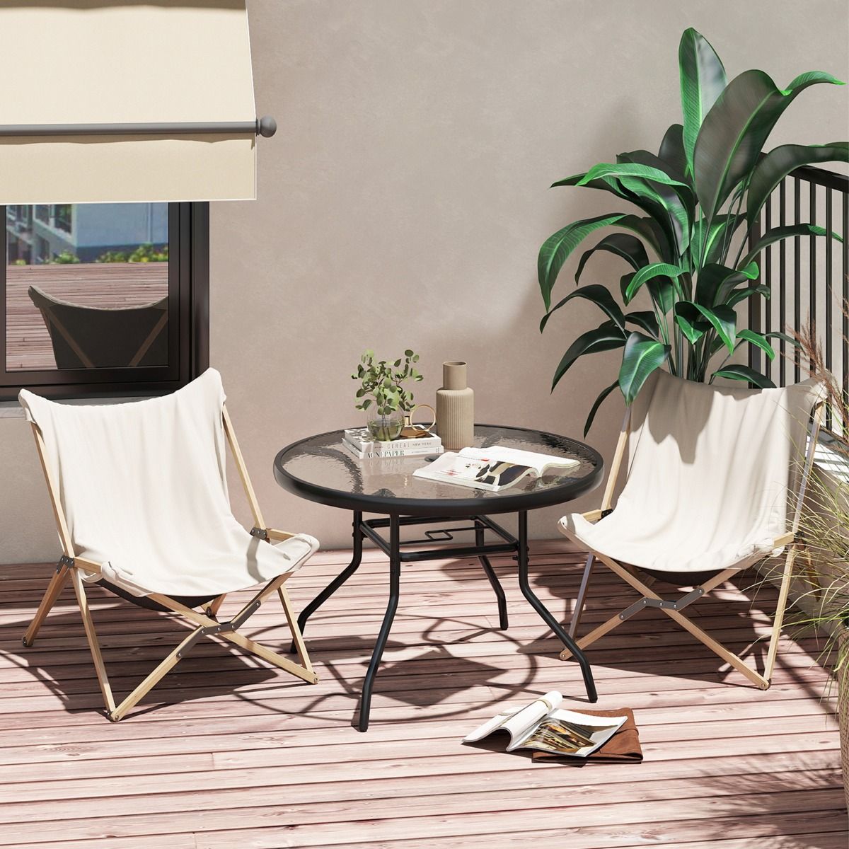 Table d'appoint ronde Coast pour l'extérieur - Plateau en verre trempé - Trou pour parasol de 4,2 cm - Noir 70 x 70 x 45,5 cm