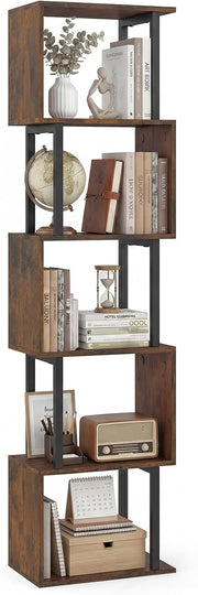 Étagère Coast - 5 tablettes - design géométrique - noir/marron rustique - 38 x 23 x 147 cm