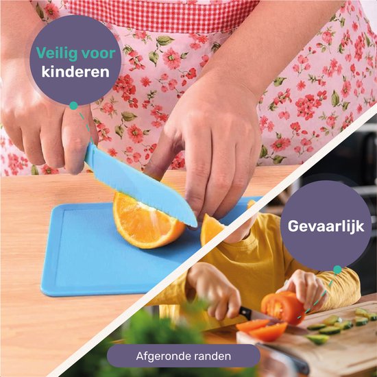 Qwali XL Montessori Children's Knife Set - 9 Piece - incl. cutting board and apron - Safe - Cooking - Cutlery Knife - Knives for kids - Kitchen knife
