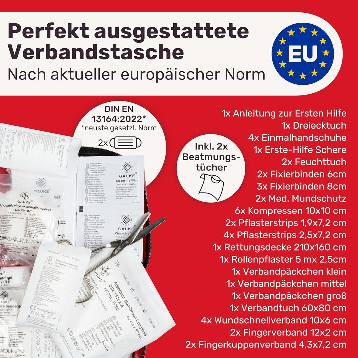 Heroism Car Bandage Bag - DIN 13164:2022 - Trousse de premiers secours approuvée par l'Europe pour les voitures