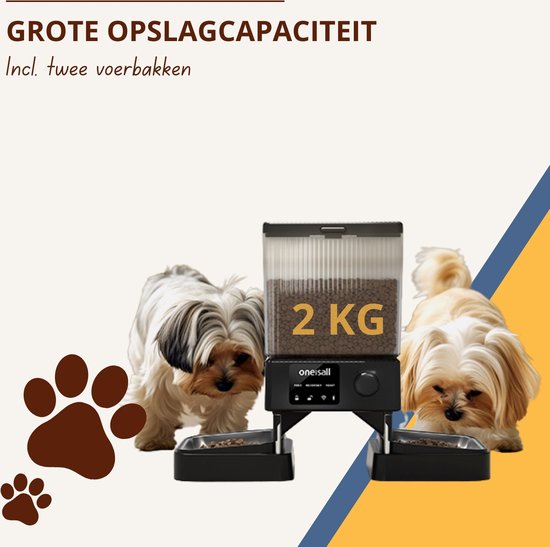 Mangeoire automatique Oneisall PFD-002 - Mangeoire automatique - Distributeur automatique de nourriture - Sans fil - Chats et chiens - Croquettes - Contrôle précis des portions - Réservoir de 5 L - Sans Wi-Fi - Convient pour 2 chats