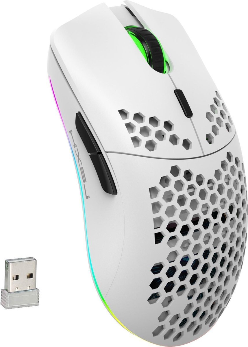 HXSJ T66 2.4G Wireless Gaming Mouse - Souris d'ordinateur - Ultra légère - Compacte pour les voyages - Eclairage RGB - Blanc