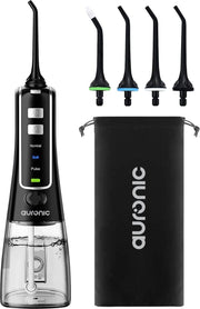 Auronic Water Flosser - électrique - bain de bouche - 3 étapes - 4 buses - 300 ml - noir