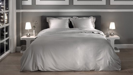 Heckettlane Housse de couette Punto - Linge de lit à pois - 260 x 200-220 cm - Lits jumeaux XL - Gris - Housse de couette 100 % satin de coton