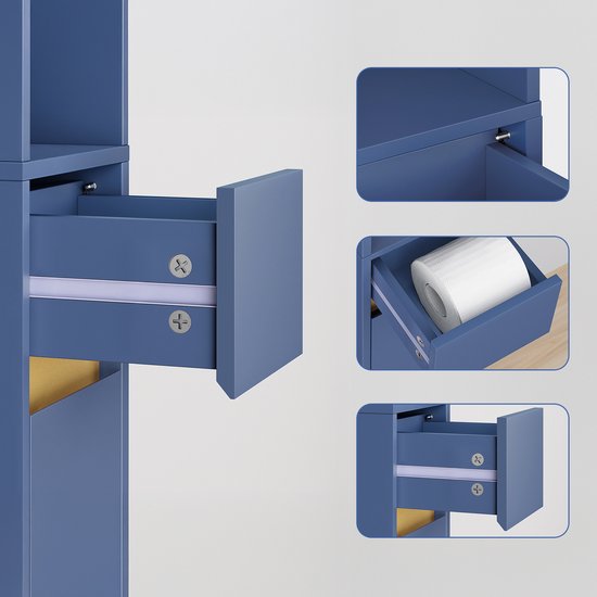 SoBuy Armoires de salle de bain hautes - Armoire de rangement avec étagères réglables et tiroir - Armoire colonne salle de bain - Bleu, 20x20x180cm, BZR34-II-B - pour salle de bain, salon, chambre à coucher