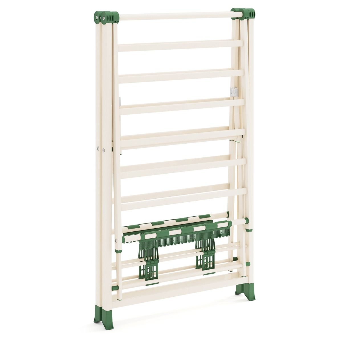 Séchoir à linge pliable Coast - ailes réglables - pinces à chaussettes et supports à chaussures - blanc/beige 163 cm