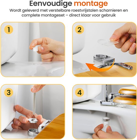 Abattant de toilette Goliving - Abattant de toilette avec couvercle - Softclose - Universel - Kit de montage inclus - Bois - Bambou
