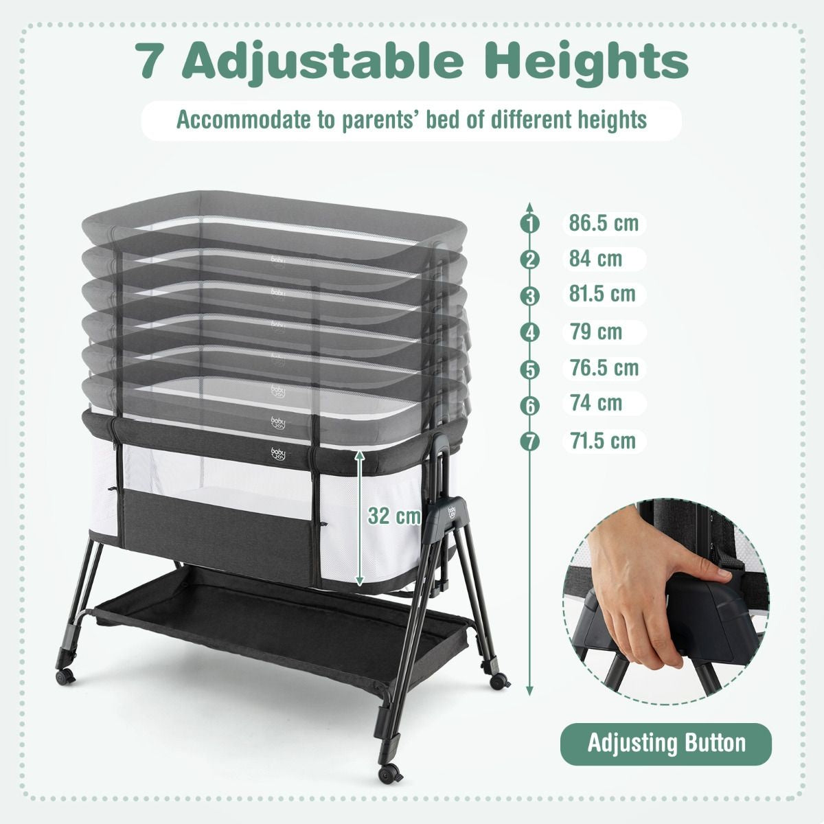 Lit de bébé portable et pliable Lit ajustable avec rangement