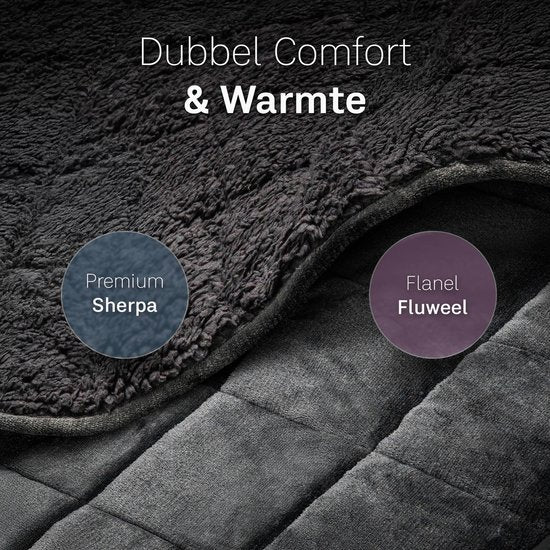 Couverture lestée CozySense® 10 kg - 2 personnes - Couverture lestée - Couverture lestée - GLASS-Flow® Distribution de la pression - Couverture lestée - Flannel Velvet & Sherpa - Noir