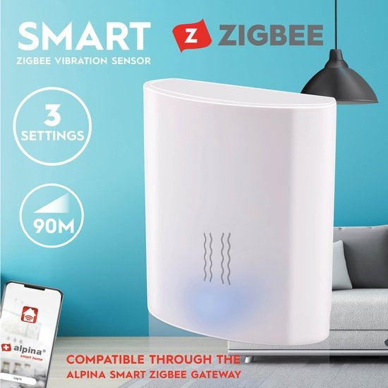 alpina Smart Home - Capteur de vibrations - 3V - Compteur de vibrations - Alarme bris de glace - App Control - Zigbee Gateway