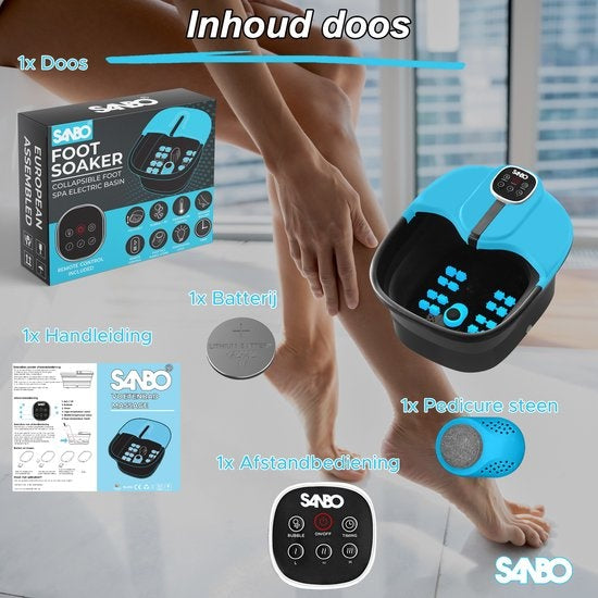 Sanbo Bain de pieds - Massage - Noir / Bleu - Chauffe jusqu'à 49°C - Pliable - Appareil de massage des pieds