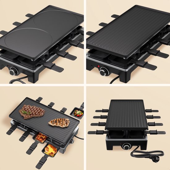Assiette Gourmet 8 personnes KitchenBrothers - Set avec casseroles et spatules - 46,5 x 23 cm - 1500W - Noir