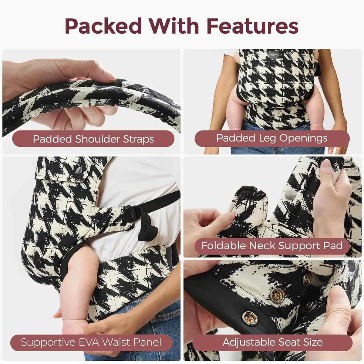 Porte-bébé Momcozy BC001 - motif « pattes de coq » - coton