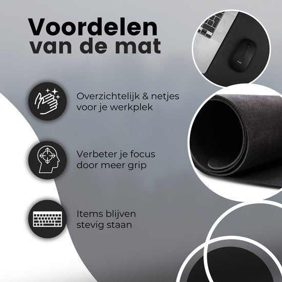 Tapis de bureau professionnel en cuir synthétique WURK - Tapis de souris - Accessoires de bureau - Tapis de souris XXL- Inclut un clip de câble - 90x45 - Noir