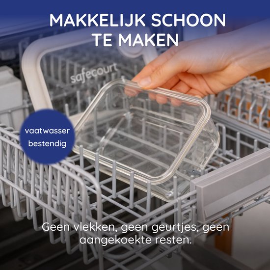 Récipients fraîcheur Safecourt - entièrement en verre (100% sans micro-plastique) - four, congélateur, micro-ondes et lave-vaisselle - set de 11 pièces