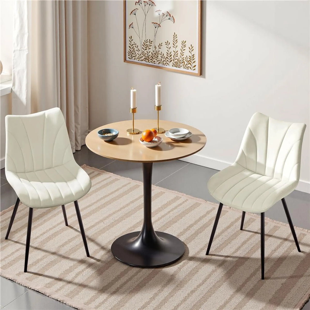 Yaheetech Lot de 2 chaises de salle à manger 47 x 58 x 84 cm – Beige – Polyester et métal