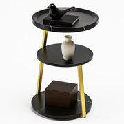 Table d'appoint moderne Lomera - Noir et or - Structure métallique dorée - Marbre noir - MDF - Table d'appoint ronde - Table de salon - Design luxueux - Aspect marbre - Polyvalence et flexibilité - Peu encombrante - Pieds réglables