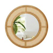Miroir mural rond Coast - Décoration en rotin - Cadre en bois - 65 cm Naturel