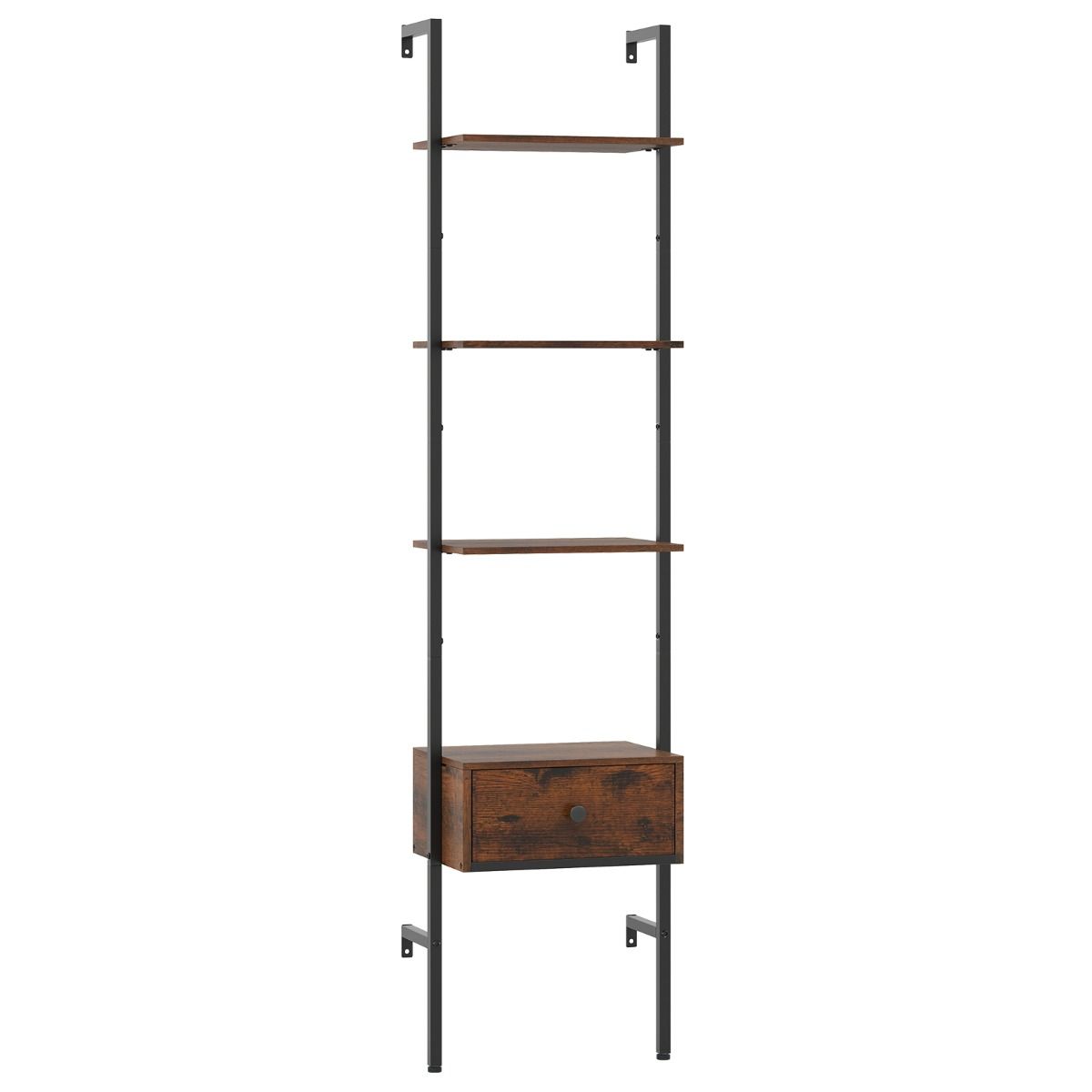 Bibliothèque Coast Ladder avec tiroir - 5 étagères - structure métallique - marron rustique et noir