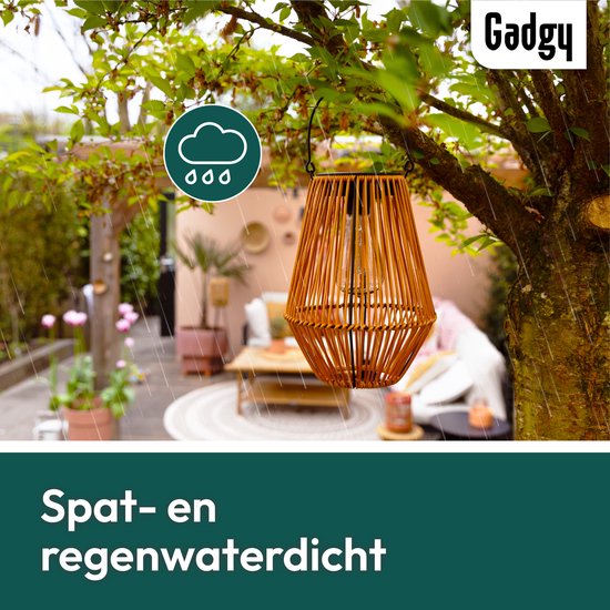 Gadgy Lampe solaire de jardin en rotin marron - Lampe solaire de jardin - Lampe solaire de table avec connexion USB - Lampe d'extérieur - Statue de jardin - Lanterne de jardin avec capteur jour/nuit - Eclairage pour l'extérieur - Lanterne de jardin