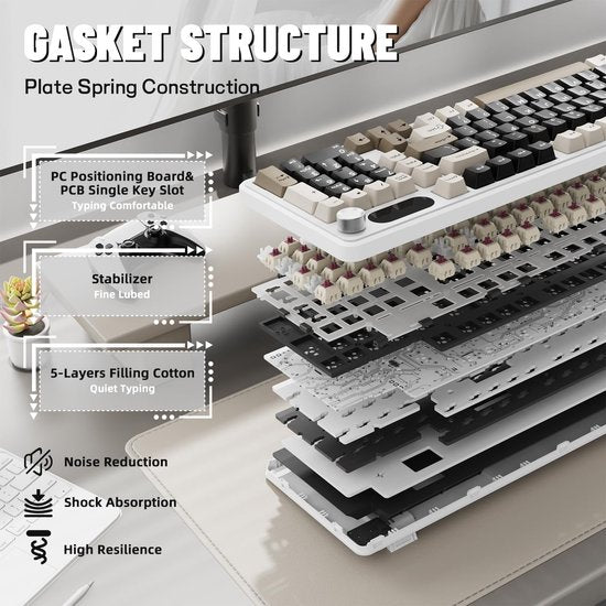ATTACK SHARK X98 - Clavier gaming mécanique sans fil - Écran TFT - Molette multifonction - Touches en PBT - Tri-mode : filaire/2,4 GHz/Bluetooth - Modèle « Gasket » - 98 touches - Cheese White