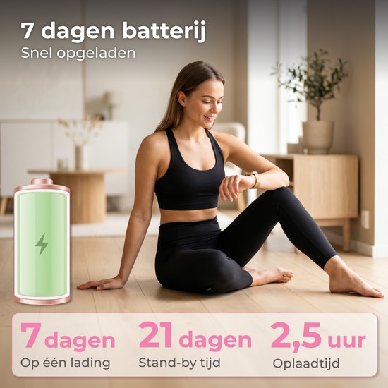 Montre connectée Nuvance pour femme - Montre podomètre pour femme - Cardiofréquencemètre - Montre de sport - Compatible iOS/Android - Écran AMOLED - 5 bracelets inclus - Couleur or
