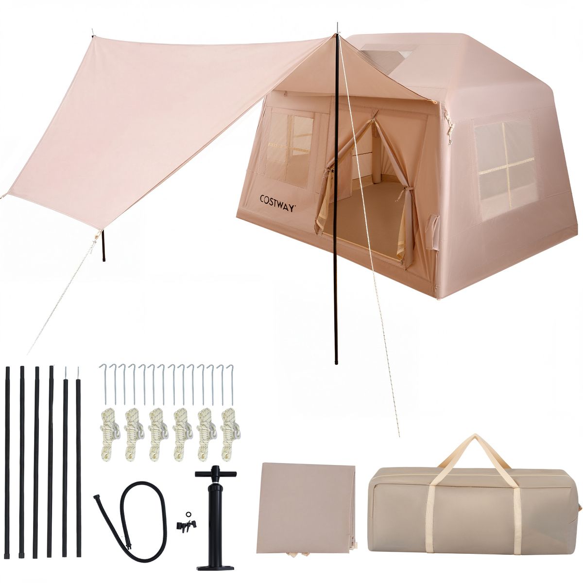 Tente de camping gonflable Coast - pour 4 à 6 personnes - montage rapide - kaki 253 x 213 x 183 cm