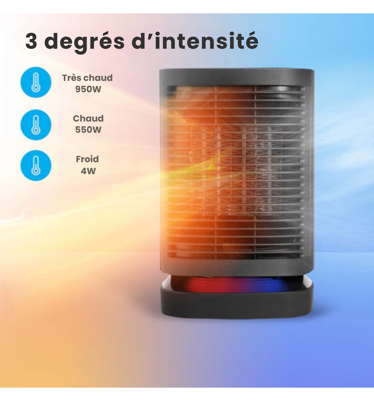Chauffage à ventilation - Auronic - 3 niveaux - 950W - Indication LED - Rotatif - Noir