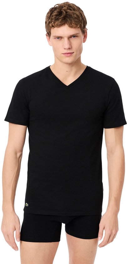 T-shirts Lacoste pour homme à col en V, 3 pièces, noir basique