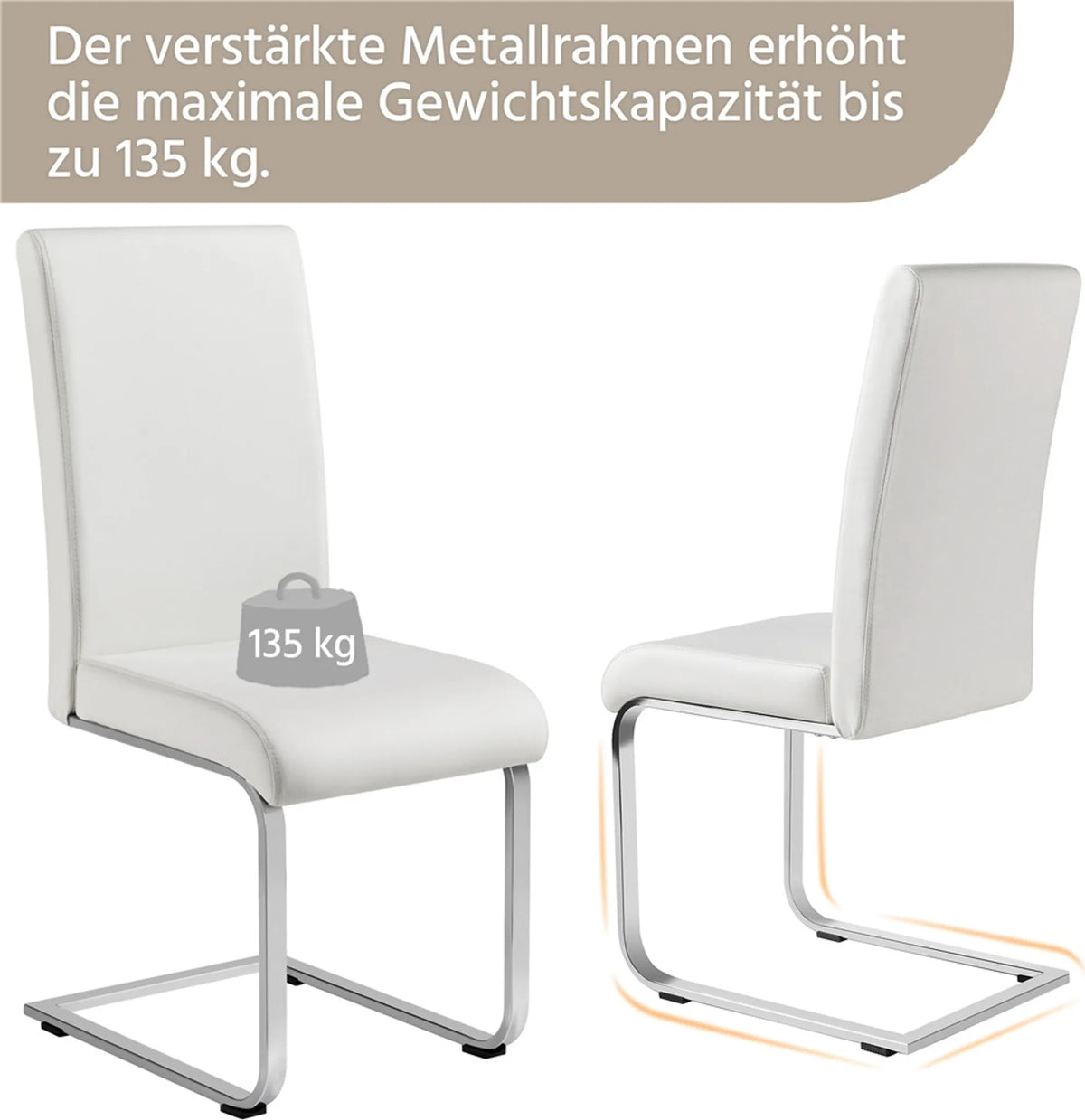 Yaheetech Lot de 2 chaises de salle à manger à pied en porte-à-faux – Simili cuir blanc avec structure métallique – Capacité de charge de 135 kg