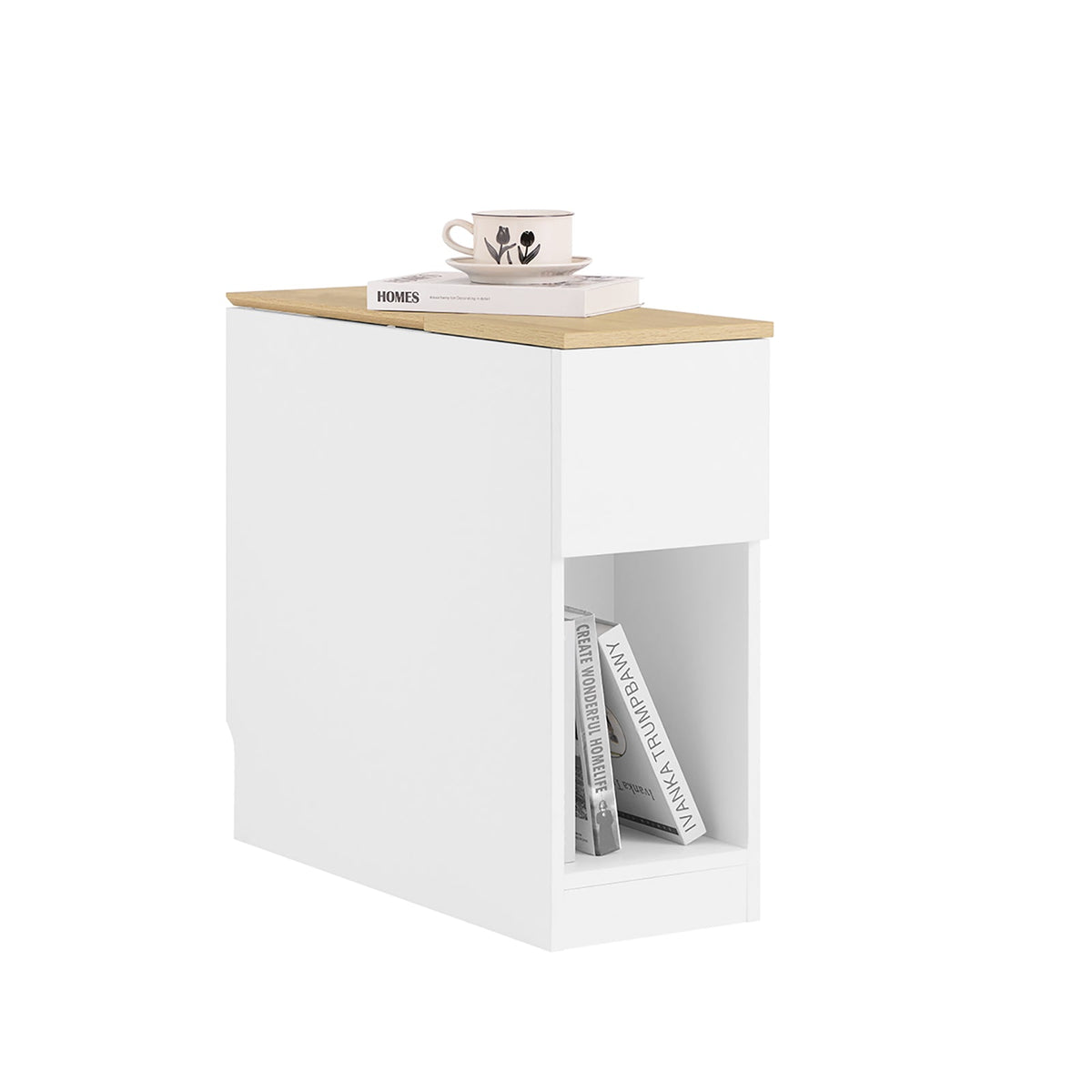 SoBuy FBT162-WN Table de chevet 20x60x65 cm Blanc avec 3 compartiments pour lit à ressorts et petites chambres