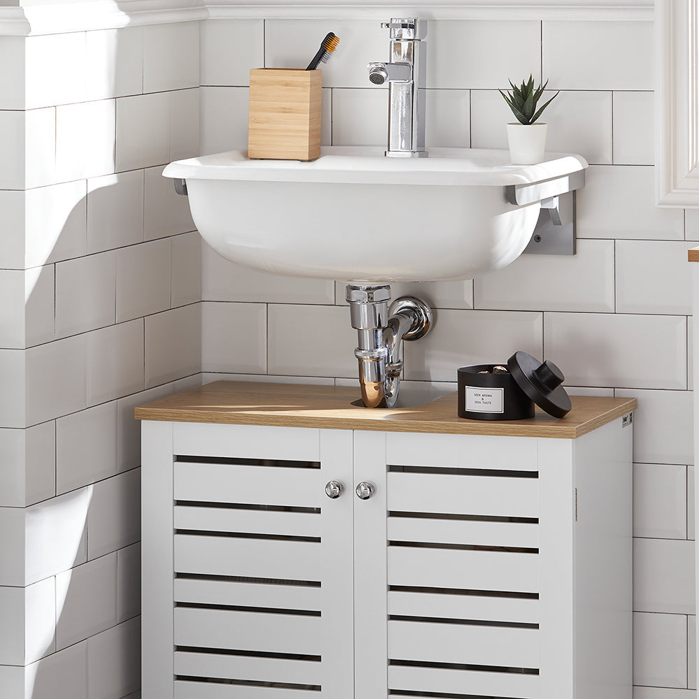 SoBuy Meuble de salle de bain - 2 couches - 2 portes - 60 x 30 x 59 cm - blanc