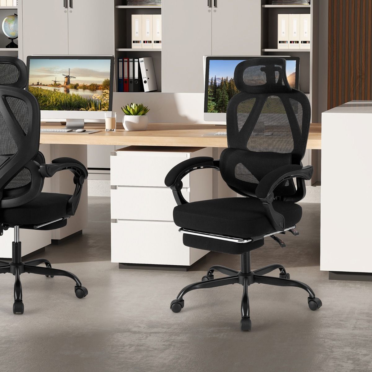Chaise de bureau ergonomique Coast - dossier et appui-tête réglables - repose-pieds rétractable - noir