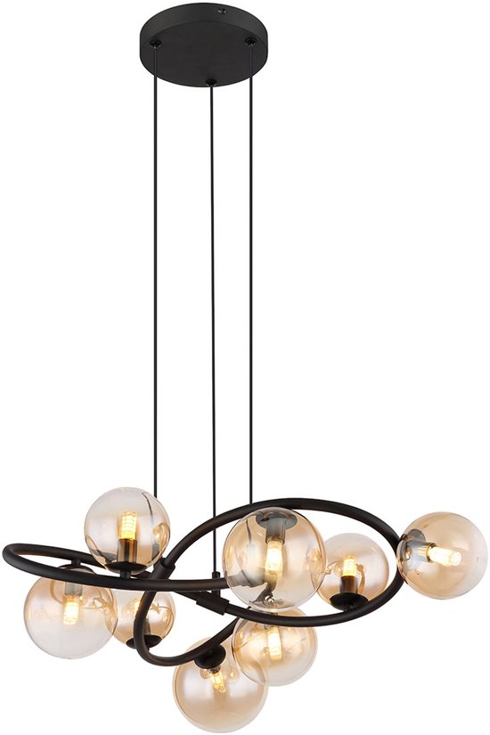Globo - lampe suspendue - Tuberius - laiton noir - verre métal - Ø 65cm - G9 - 56141-8H