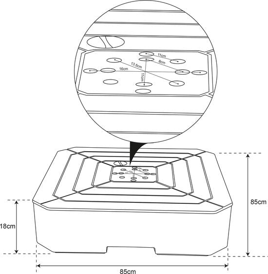 Pied de parasol AXI à remplir – Noir – 82 x 82 x 19 cm – Avec 2 roues – Avec poignée – Pour parasols suspendus jusqu’à 3 x 3 m ou d’un diamètre de 3 m – Plastique HDPE – Remplissable avec 115 litres d’eau